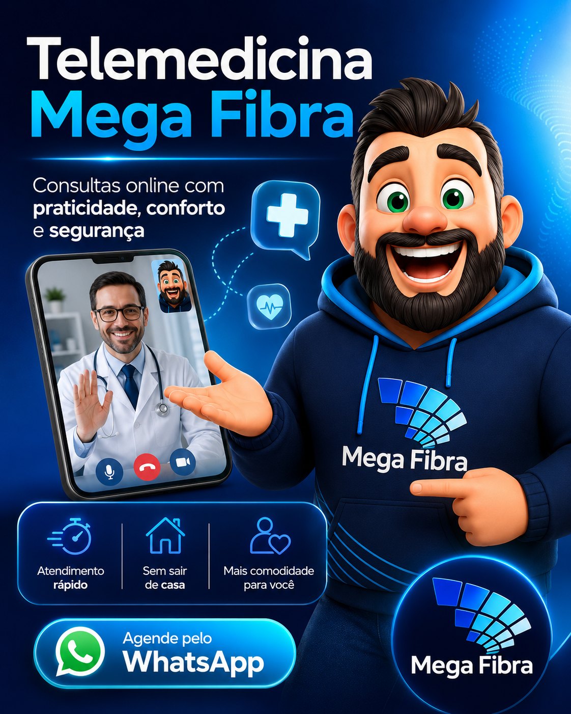 Telemedicina Mega Fibra com consulta online pelo celular